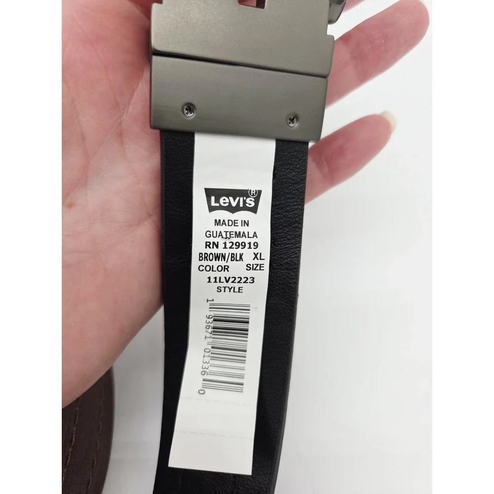 NEW Levis Men's Sz XL 42-44 Brown BLACK Reversible Belt Gunmetal‎ Buckle